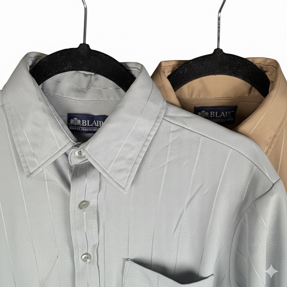 John Blair Short Sleeve Button Up Shirt Men's Size S Blue-Tan Striped Bundle